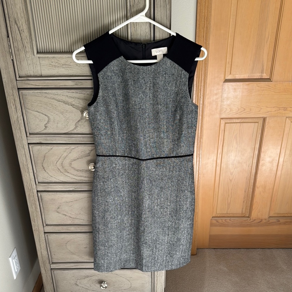 LOFT Gray and Black Sheath Mini Dress